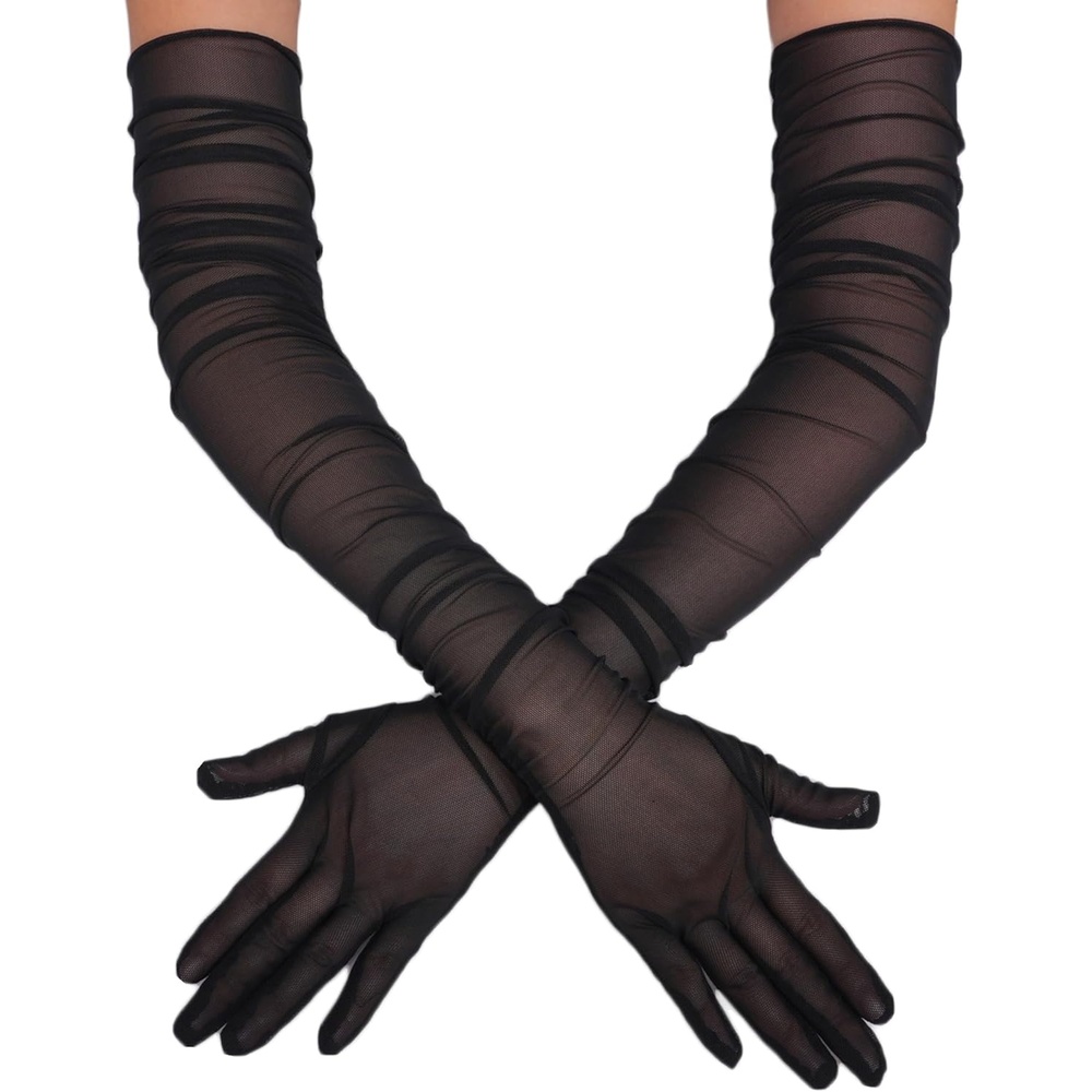 image:imageAvidlove Womens Long Sheer Gloves Tulle Mesh Gloves 1920s Wedding Opera Tea Party Dance GloveBlack
