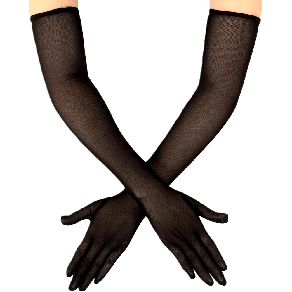 image:imageAvidlove Womens Long Sheer Gloves Tulle Mesh Gloves 1920s Wedding Opera Tea Party Dance GloveBlack B