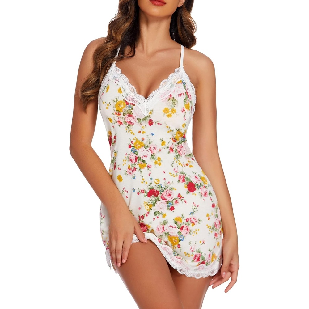 image:imageAvidlove Womens Nightgown Sexy Lace Sleepwear V Neck Full Slip Chemise Lingerie Cotton Night Gowns Babydoll SleepshirtPattern 8