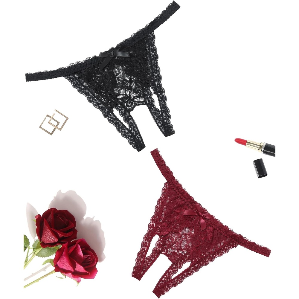 image:imageLace Panties for Women Sexy Underwear Low Rise Briefs Floral Thong Panties  Lightweight Ladies Briefs Hollow Outsheer pantybreathabledate nightWeddingchristmashalloweendailywearWine Redblack