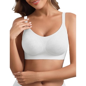 Avidlove Bras for Women No Underwire Lace Seamless Bralette Jelly Wireless Bras Full Coverage Tshirt Everyday Bras(White)