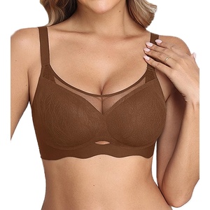 Avidlove Bras for Women V Neck Mesh Wireless Bra | Sexy Lifting Comfortable Minimizer Bra Lingerie(Brown)
