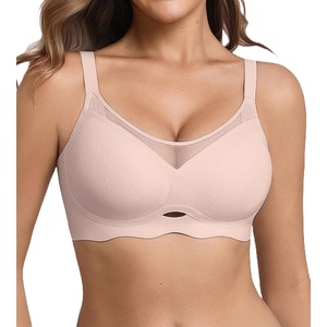 Avidlove Bras for Women V Neck Mesh Wireless Bra | Sexy Lifting Comfortable Minimizer Bra Lingerie(Dusty Rose)