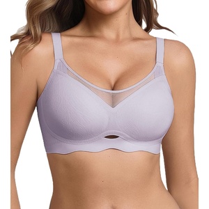 Avidlove Bras for Women V Neck Mesh Wireless Bra | Sexy Lifting Comfortable Minimizer Bra Lingerie(Lilac)