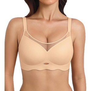 Avidlove Bras for Women V Neck Mesh Wireless Bra | Sexy Lifting Comfortable Minimizer Bra Lingerie(Nude)