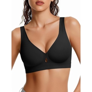 Avidlove Bras for Women V Neck Wireless Comfortable Bra Supportive No Underwire Bras Tshirt Push Up Bralettes Seamless Bra(Black)