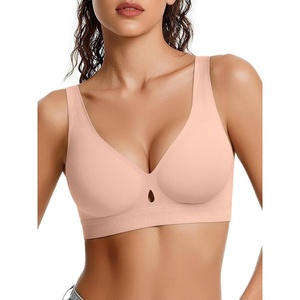 Avidlove Bras for Women V Neck Wireless Comfortable Bra Supportive No Underwire Bras Tshirt Push Up Bralettes Seamless Bra(Nude)