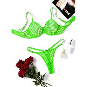 Avidlove Fishnet Lingerie Set Hollow Out Push Up Bra and Sheer Thong Women’s Sexy Lingerie Underwear 2 Piece(Fluorescent Green)