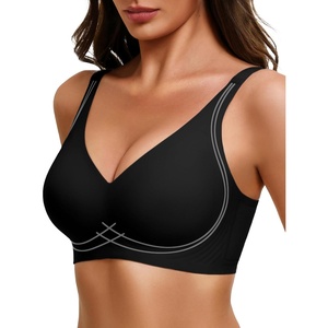 Avidlove Jelly Bras for Women No Underwire Seamless Push Up Bralettes Deep V Comfort Bra Full Coverage T Shirt Everyday Bras(Black)