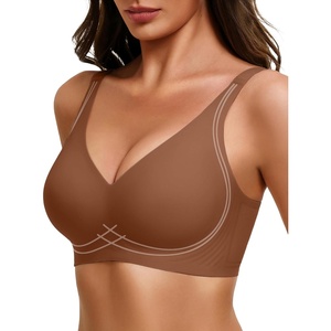 Avidlove Jelly Bras for Women No Underwire Seamless Push Up Bralettes Deep V Comfort Bra Full Coverage T Shirt Everyday Bras(Brown)