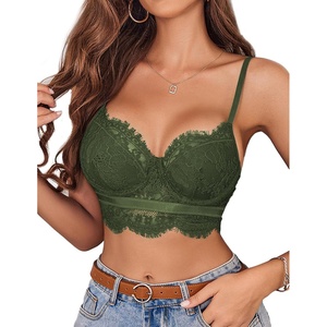 Avidlove Lace Bralettes for Women Y2k Strap Bustier Cami Top V Neck Camisole Lingerie(Army Green)