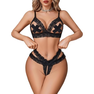 Avidlove Lace Lingerie Set for Women Sexy Cutout Matching Bra and Panty Sets 2 Piece Wireless Bralette Outfits S-XXL(Black)