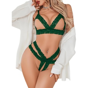 Avidlove Lace Lingerie Set for Women Sexy Cutout Matching Bra and Panty Sets 2 Piece Wireless Bralette Outfits S-XXL(Green)
