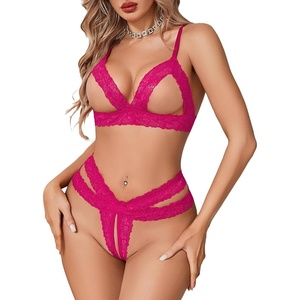 Avidlove Lace Lingerie Set for Women Sexy Cutout Matching Bra and Panty Sets 2 Piece Wireless Bralette Outfits S-XXL(Rose Red)