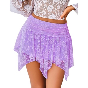 Avidlove Lace Mini Skirts for Women Flowy Skirt Boho Layered Asymmetrical Short Skirt(Lake Lilac Purple)