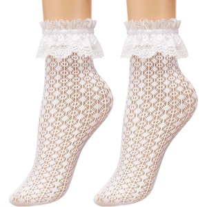 Avidlove Lace Ruffle Frilly Socks for Women – Fashion Ladies Princess Lace Ankle Socks(White-2 Pairs Style 2)