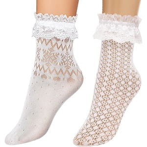 Avidlove Lace Ruffle Frilly Socks for Women – Fashion Ladies Princess Lace Ankle Socks(White3-2 Pairs)
