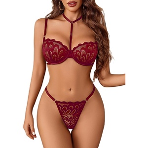 Avidlove Lingerie For Women Sexy Bra And Panty Sets With Garter Belt 3 Piece Underwire Lingeries Set Babydoll Bodysuit(Wine Red)