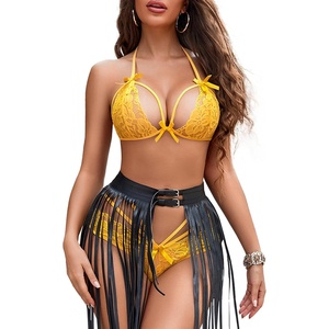 Avidlove Lingerie Lace Babydoll 2 Piece Sexy Bra and Panty Sets(Yellow)