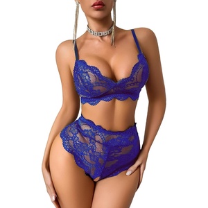 Avidlove Lingerie Set for Women Lace Hight Waisted Bra and Panty Set 2 Piece Sexy Sheer Outfits(Blue)