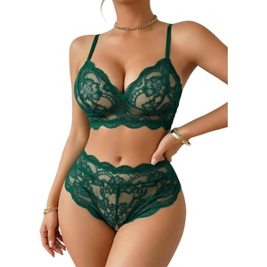 Avidlove Lingerie Set for Women Lace Hight Waisted Bra and Panty Set 2 Piece Sexy Sheer Outfits(Green)