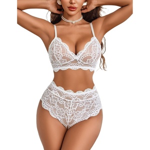 Avidlove Lingerie Set for Women Lace Hight Waisted Bra and Panty Set 2 Piece Sexy Sheer Outfits(White)