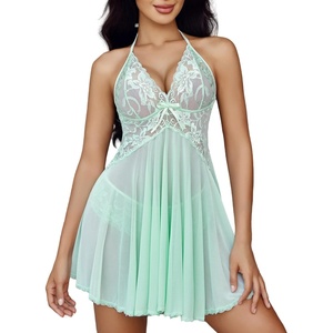 Avidlove Lingerie for Women Lace Babydoll Halter Chemise V Neck Nightgown Sexy Sleepwear Nightdress(Mint Green)