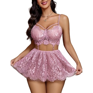 Avidlove Lingerie for Women Lace Babydoll Mesh Nightwear Chemise Nightie(Fuchsia)