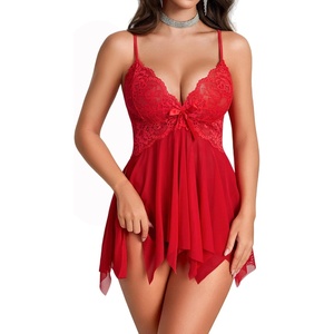 Avidlove Lingerie for Women Lace Babydoll Sleepwear Boudoir Outfits Plus Size Langeray XS-5XL(B-flowers Red)