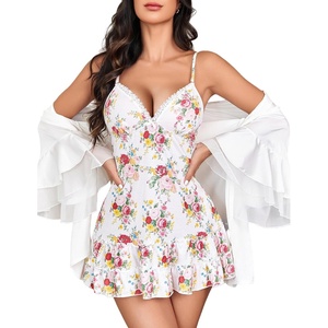 Avidlove Lingerie for Women Nightgown Lace Modal Sleepwear V-Neck Chemise Full Slip Babydoll Nightdress(White Floral)