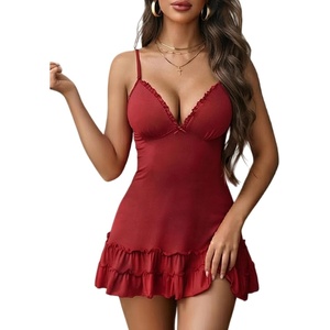 Avidlove Lingerie for Women Nightgown Lace Modal Sleepwear V-Neck Chemise Full Slip Babydoll Nightdress(Wine Red)