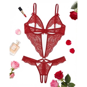 Avidlove Lingerie for Women Sexy One Piece Lace Babydoll Bodysuit Deep V Teddy Lingerie(Dark Red)