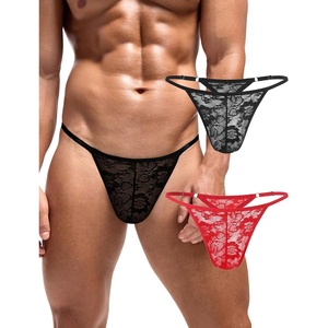 Avidlove Mens Lace Thong Sexy Low Rise T-back G-string Comfortable Men’s Thong Underwear 1-4 Pack(Red+black)