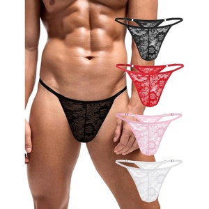 Avidlove Mens Lace Thong Sexy Low Rise T-back G-string Comfortable Men’s Thong Underwear 1-4 Pack(White+red+pink+black)