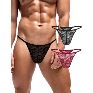 Avidlove Mens Lace Thong Sexy Low Rise T-back G-string Comfortable Men’s Thong Underwear 1-4 Pack(Wine Red+black)
