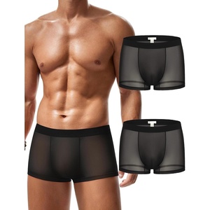 Avidlove Mens Underwear Trunk Breathable Mesh Boxer Briefs Sexy Lingerie Boxer Shorts for Men(Black 2 Pcs)