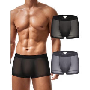 Avidlove Mens Underwear Trunk Breathable Mesh Boxer Briefs Sexy Lingerie Boxer Shorts for Men(Black/Grey)