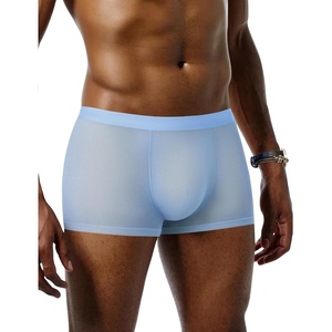 Avidlove Mens Underwear Trunk Breathable Mesh Boxer Briefs Sexy Lingerie Boxer Shorts for Men(Light Blue)