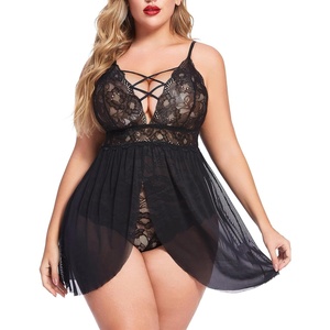 Avidlove Plus Size Babydoll Womens Snap Crotch Lingerie V Neck Lace Nighty Sleepwear L-5XL(1-black)