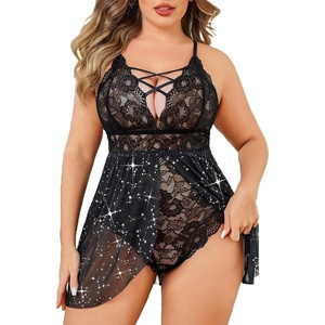 Avidlove Plus Size Babydoll Womens Snap Crotch Lingerie V Neck Lace Nighty Sleepwear L-5XL(Star Print)