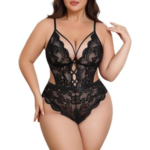 Avidlove Plus Size Lingerie for Women Sexy Deep V Lace Teddy Cut Out Lingerie Bodysuit 14-24 Plus(Black)