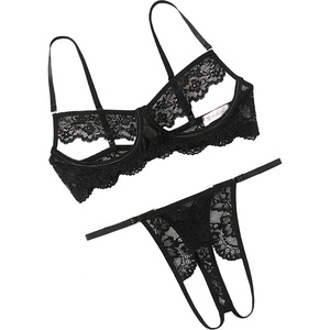 Avidlove Sexy Floral Lace Cutout Lingerie Set for Women Bra Panty 2 Piece Sheer Lingerie Set Outfits(Black)