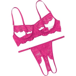 Avidlove Sexy Floral Lace Cutout Lingerie Set for Women Bra Panty 2 Piece Sheer Lingerie Set Outfits(Rose Red)