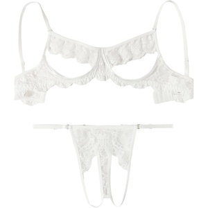 Avidlove Sexy Floral Lace Cutout Lingerie Set for Women Bra Panty 2 Piece Sheer Lingerie Set Outfits(White)