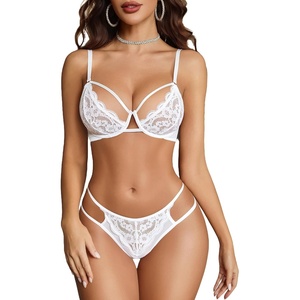 Avidlove Sexy Lace Lingerie Set for Women Underwire Push Up Sheer Bra and Panty Set 2 Piece(1-white)