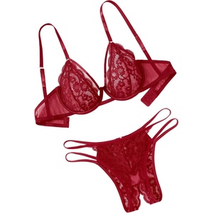 Avidlove Sexy Lace Lingerie Set for Women Underwire Push Up Sheer Bra and Panty Set 2 Piece(Burgundy)