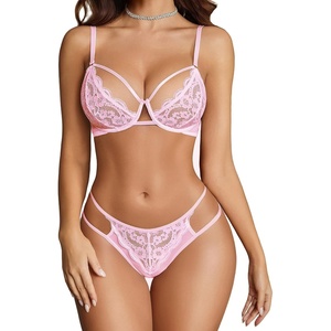 Avidlove Sexy Lace Lingerie Set for Women Underwire Push Up Sheer Bra and Panty Set 2 Piece(Light Pink)