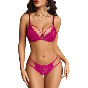 Avidlove Sexy Lace Lingerie Set for Women Underwire Push Up Sheer Bra and Panty Set 2 Piece(Rose Red)