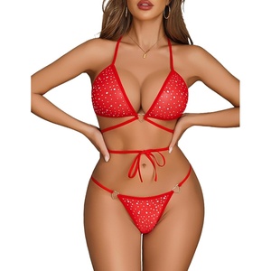 Avidlove Sexy Lingerie Set For Women Sheer Mesh Sexy Bra And Panty Sets Strappy 2 Pcs Underwear Outfits(Red)