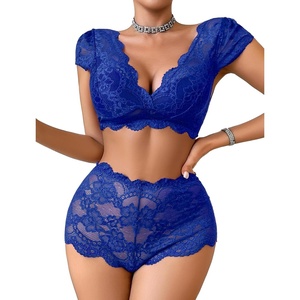 Avidlove Sexy Lingerie Set for Women Lace Bra and Panty Sets Push Up Lace Sheer Set Outfits(Blue)